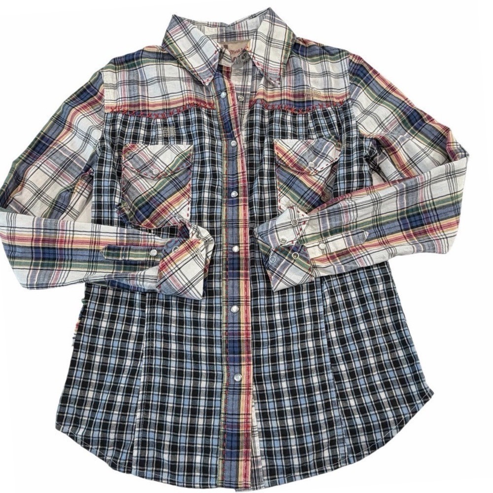 Vintage Rebel Ranch Wear Multicolor Plaid Button Snap Shirt, XS